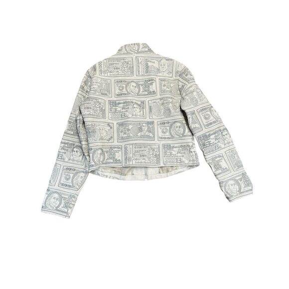 VTG RARE 90s Pelle Moda White Leather Money Print Jacket Sz L Currency $$$ - Picture 7 of 16